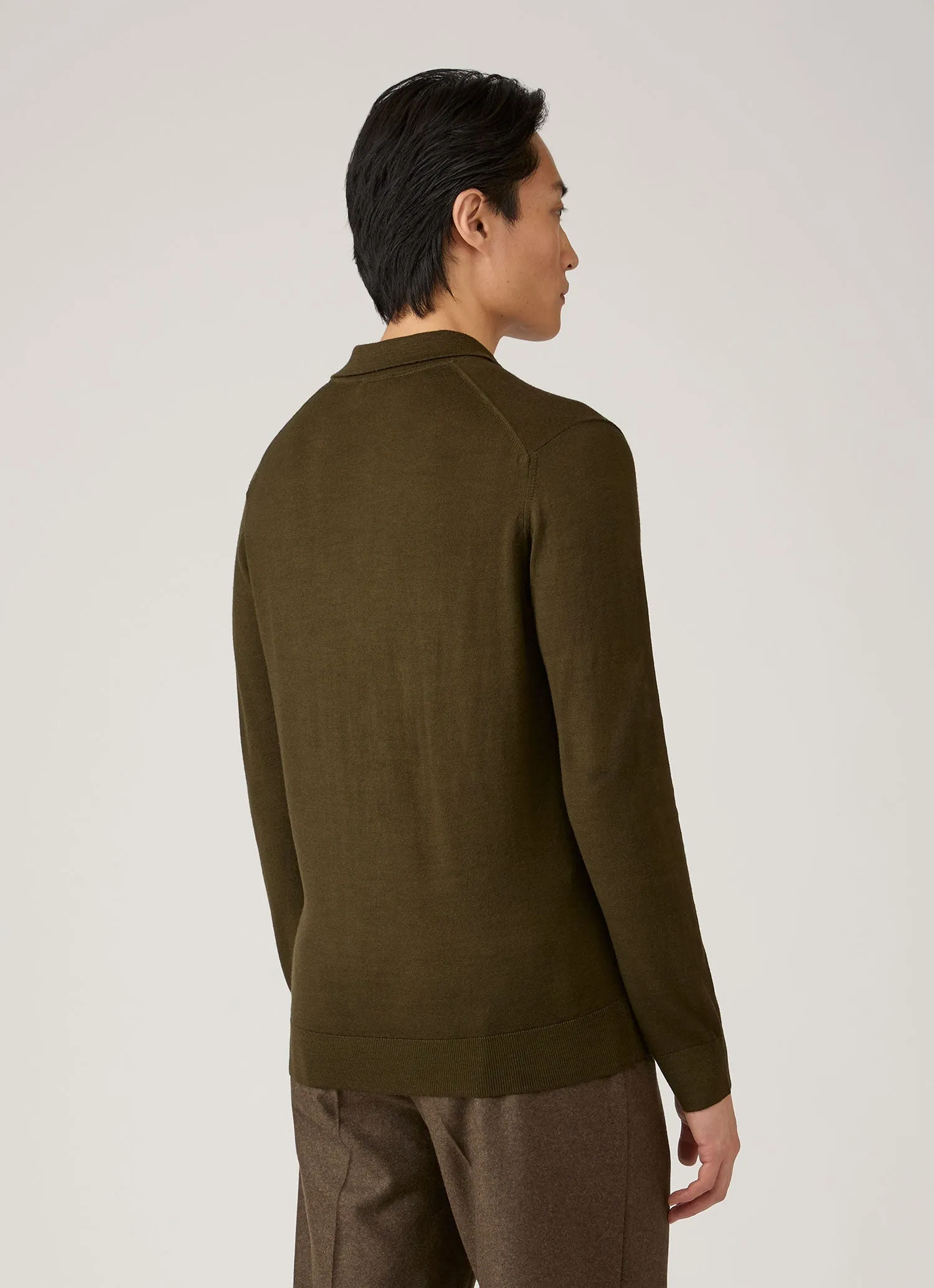 Men's Extra-Fine Merino Knitted Polo Shirt in Loden Green sold by Sunspel product image thumbnail 5