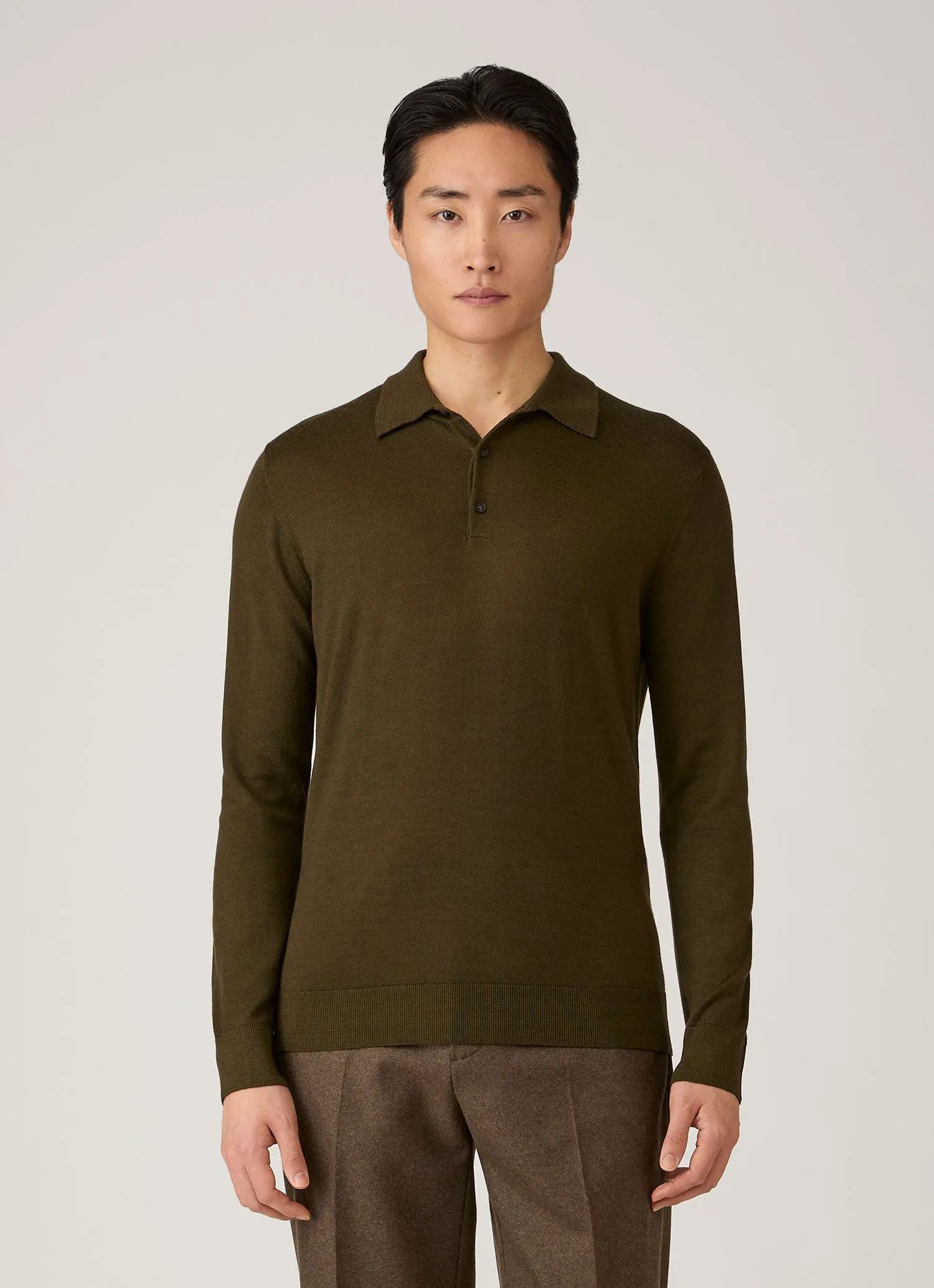 Men's Extra-Fine Merino Knitted Polo Shirt in Loden Green sold by Sunspel product image thumbnail 2