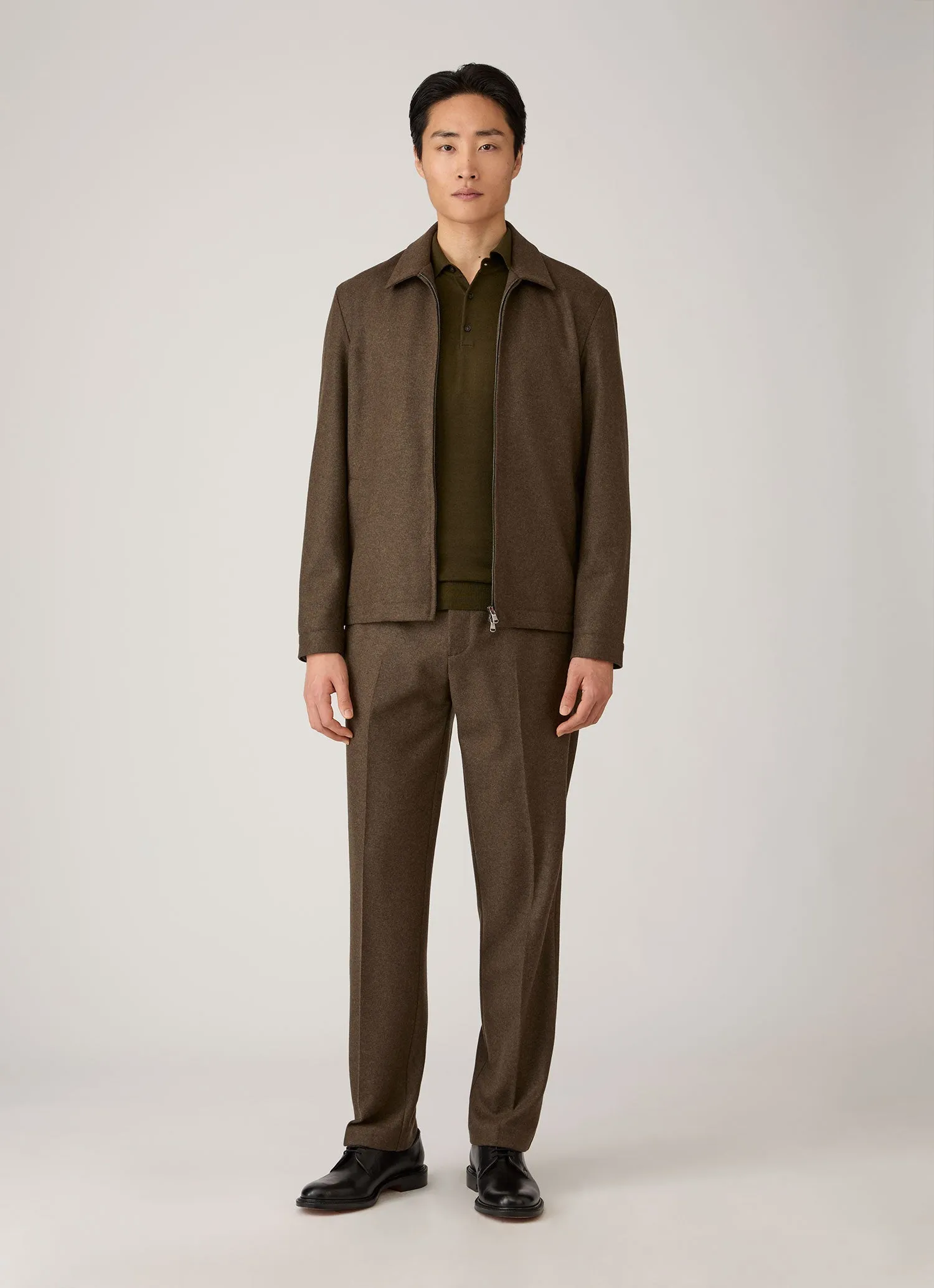 Men's Extra-Fine Merino Knitted Polo Shirt in Loden Green sold by Sunspel product image thumbnail 3