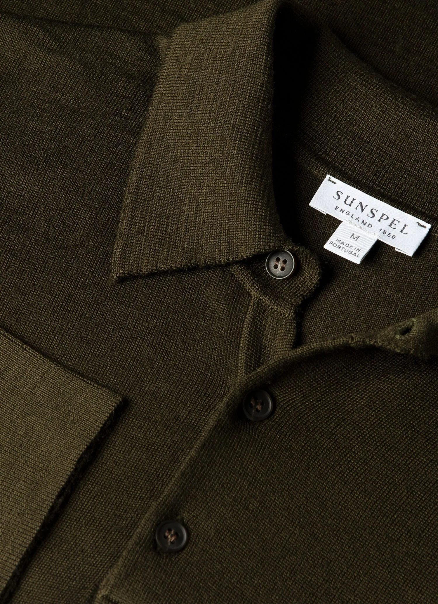 Men's Extra-Fine Merino Knitted Polo Shirt in Loden Green sold by Sunspel product image thumbnail 4