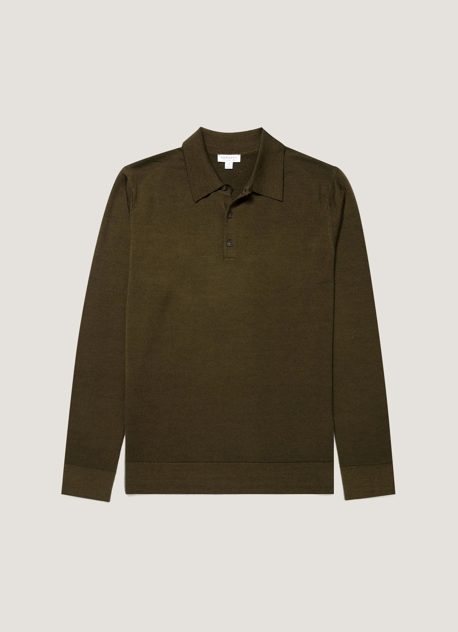 Men's Extra-Fine Merino Knitted Polo Shirt in Loden Green sold by Sunspel