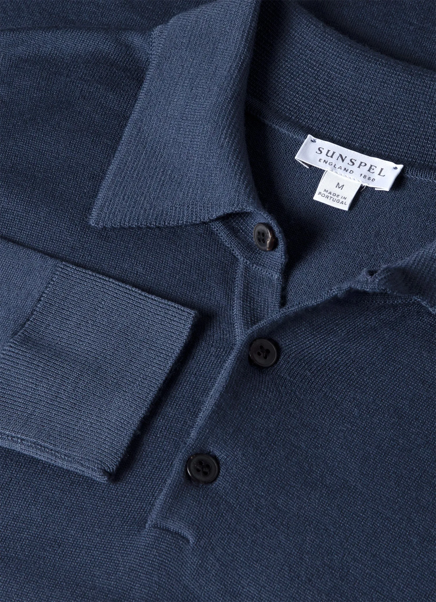 Men's Extra-Fine Merino Knitted Polo Shirt in Slate Blue sold by Sunspel product image thumbnail 4