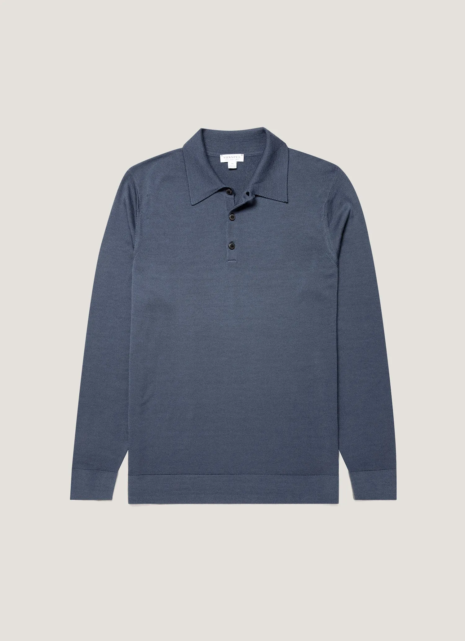Men's Extra-Fine Merino Knitted Polo Shirt in Slate Blue sold by Sunspel