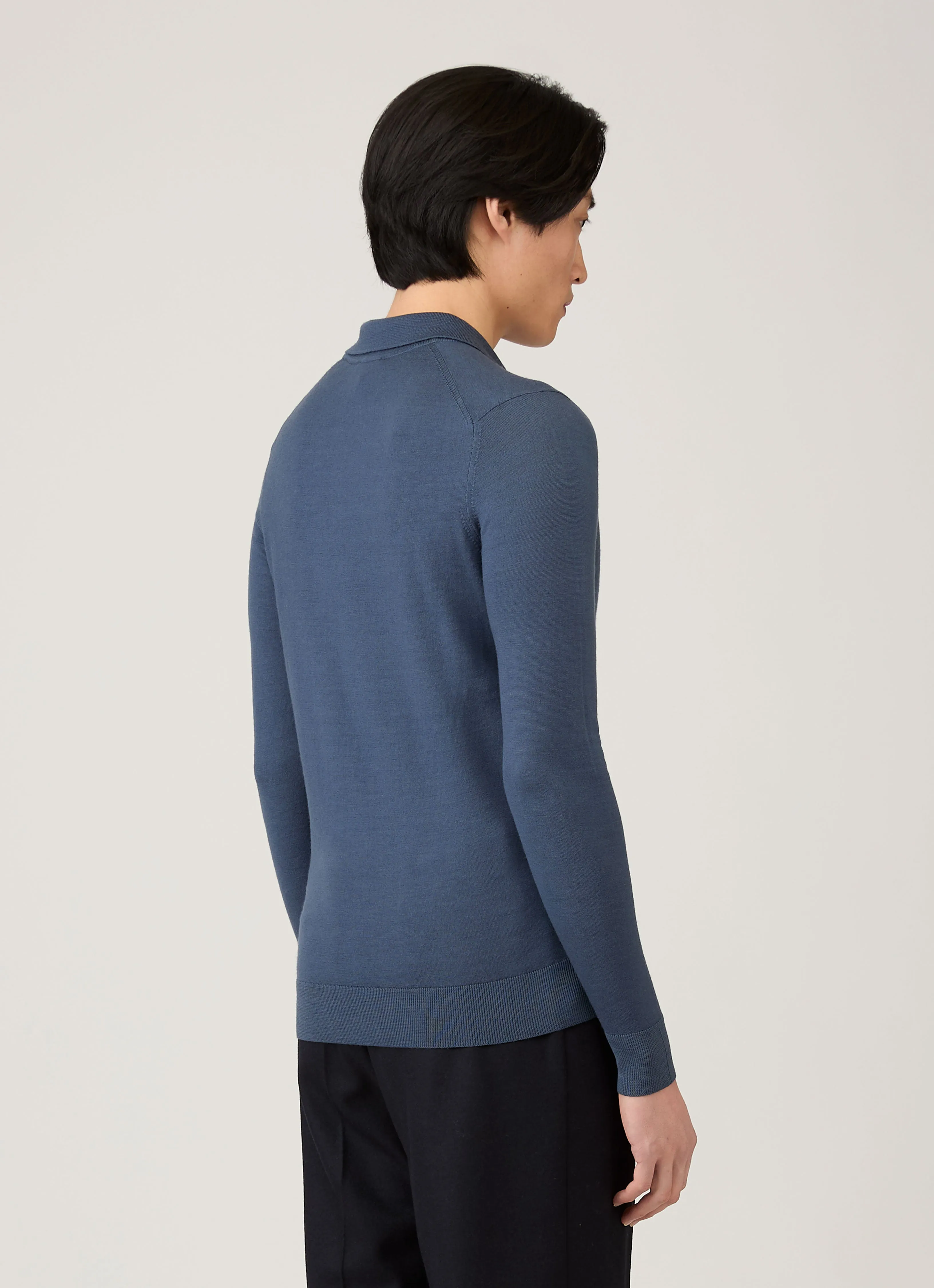 Men's Extra-Fine Merino Knitted Polo Shirt in Slate Blue sold by Sunspel product image thumbnail 5