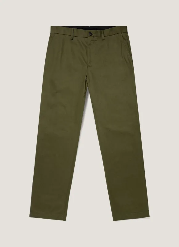 Men's Cotton Drill Trouser in Loden Green made by Sunspel