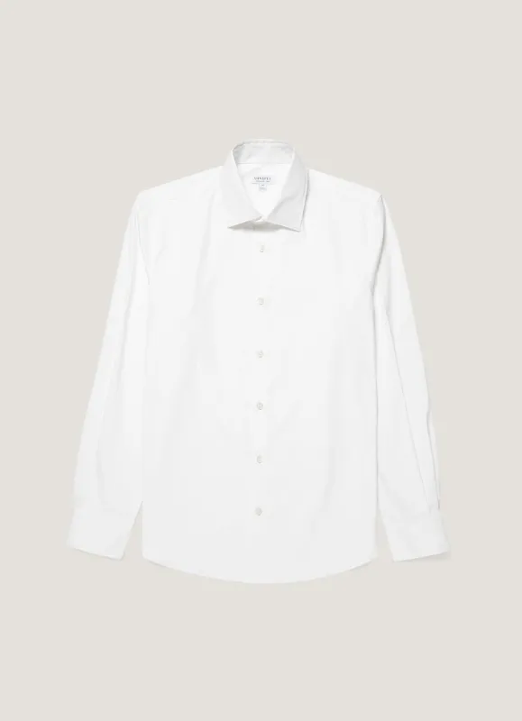 Men's Stretch Cotton Poplin Shirt in White made by Sunspel