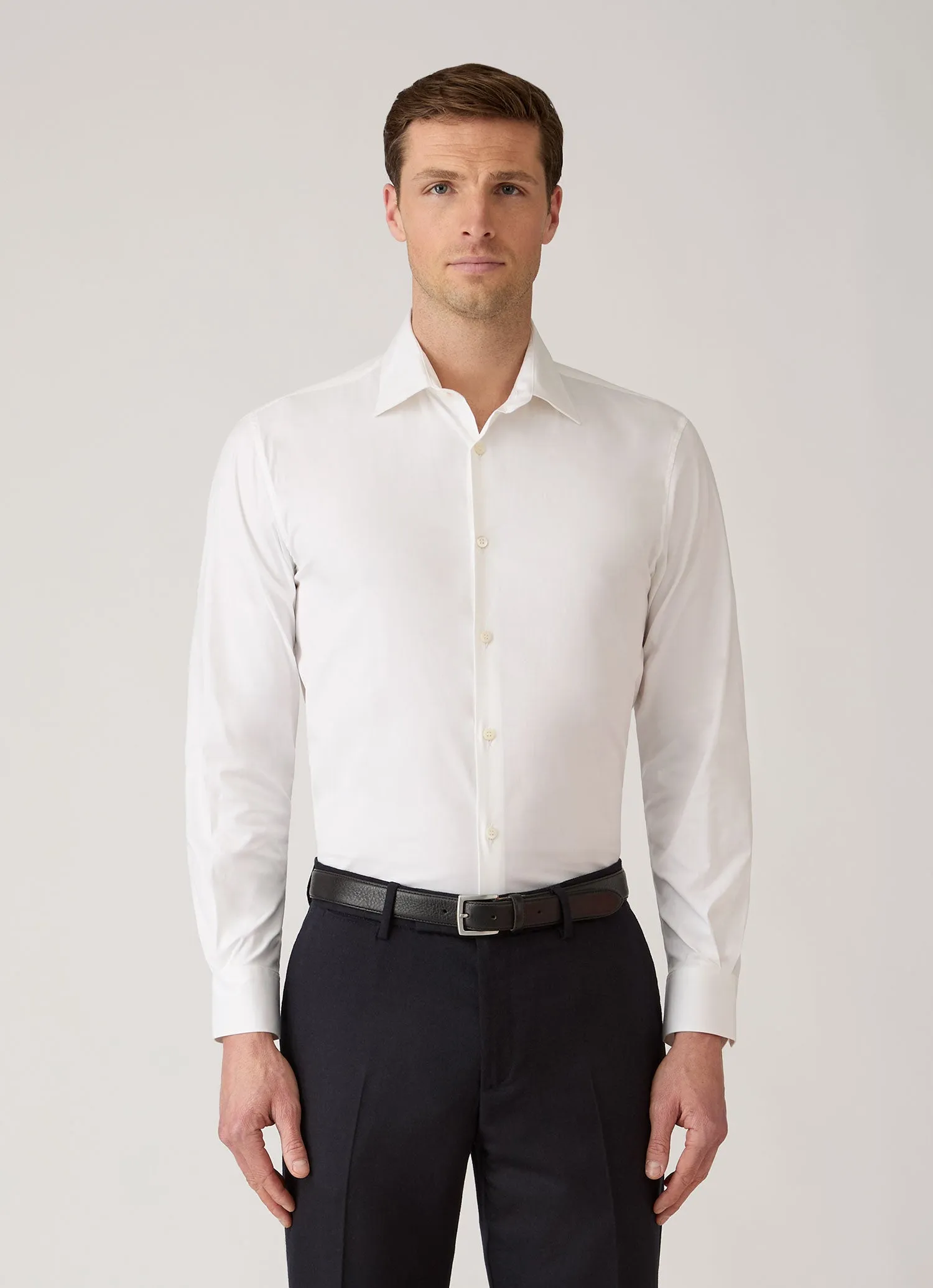 Men's Stretch Cotton Poplin Shirt in White sold by Sunspel product image thumbnail 2