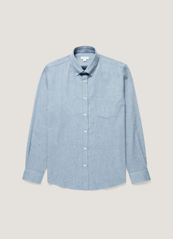 Men's Button Down Flannel Shirt in Powder Blue Melange made by Sunspel