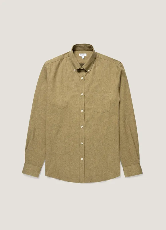 Men's Button Down Flannel Shirt in Artichoke made by Sunspel