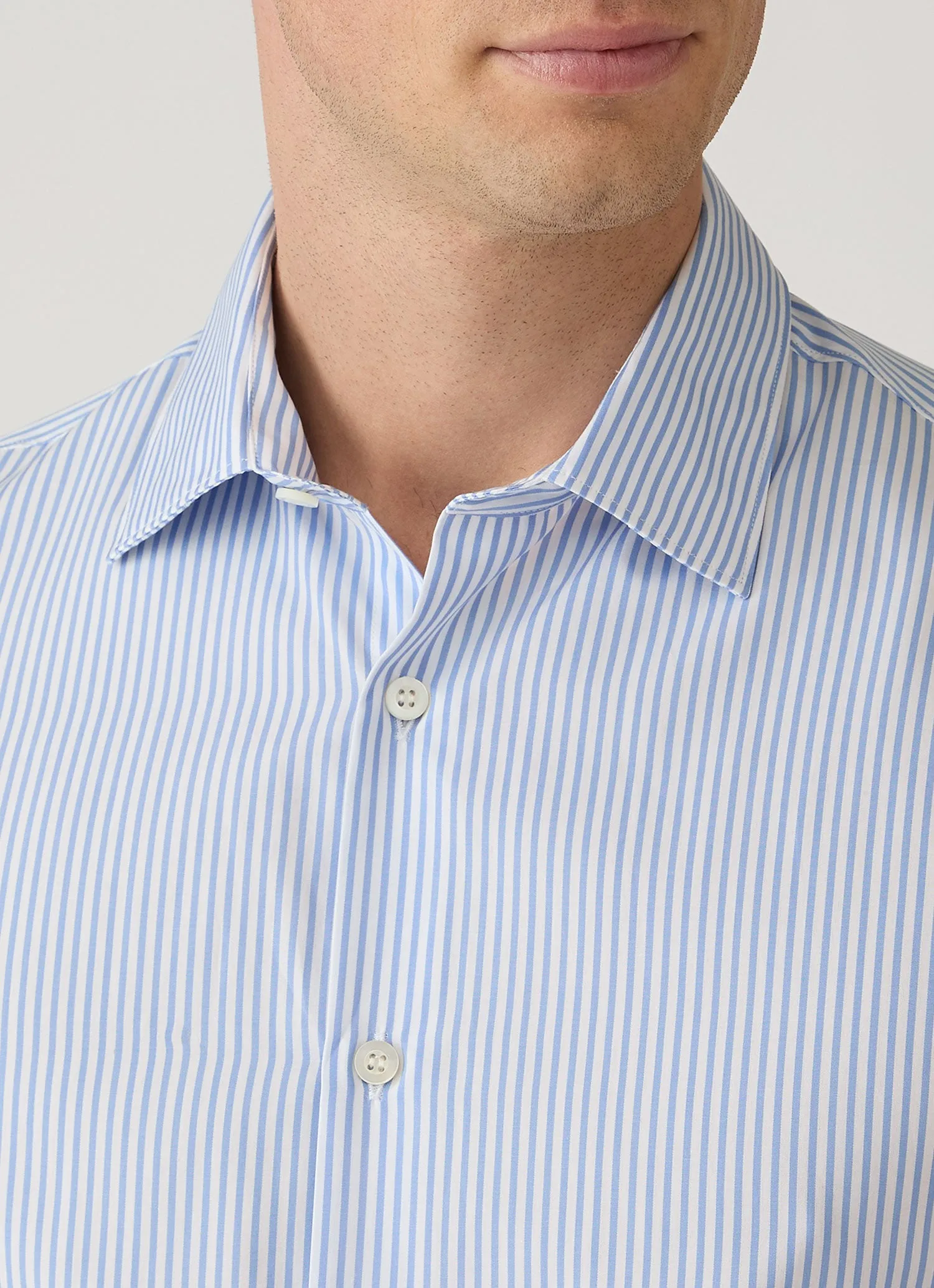 Men's Cotton Poplin Shirt in Mid Blue Bengal Stripe sold by Sunspel product image thumbnail 5