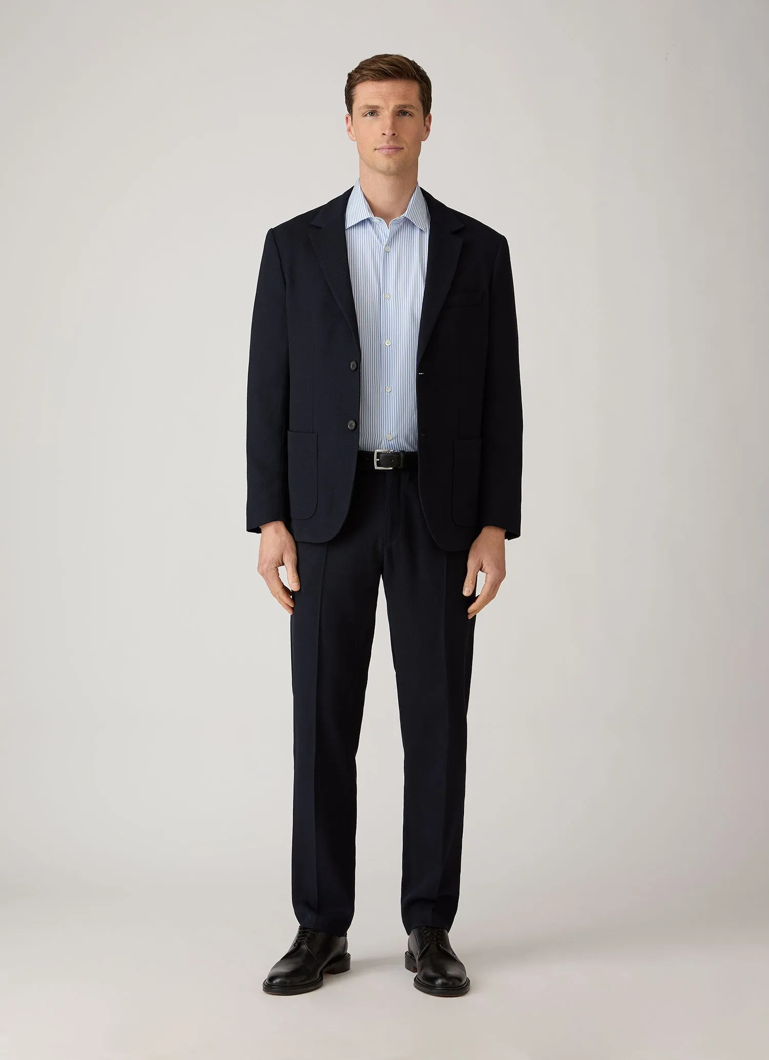 Men's Cotton Poplin Shirt in Mid Blue Bengal Stripe sold by Sunspel product image thumbnail 3