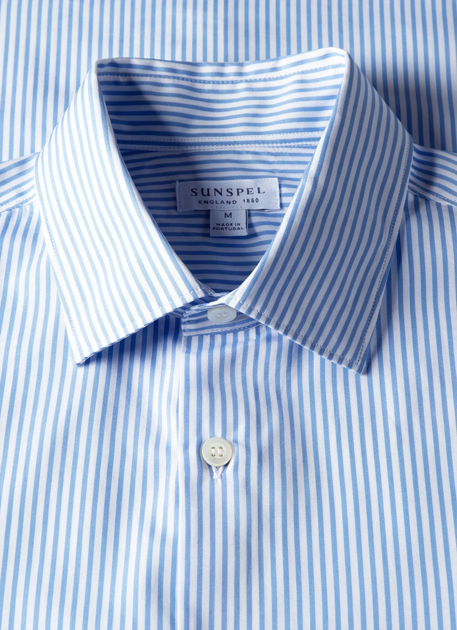 Men's Cotton Poplin Shirt in Mid Blue Bengal Stripe sold by Sunspel product image thumbnail 4
