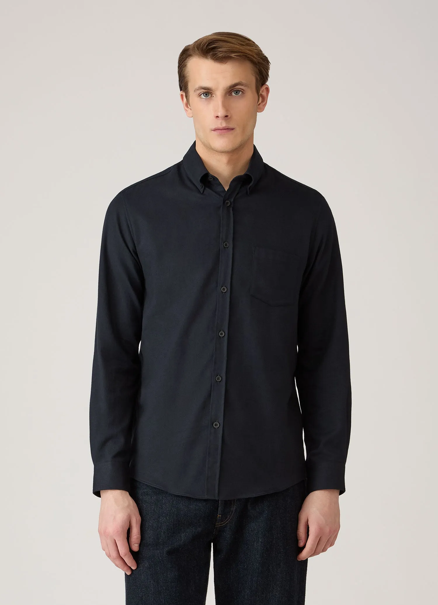 Men's Button Down Flannel Shirt in Black sold by Sunspel product image thumbnail 2