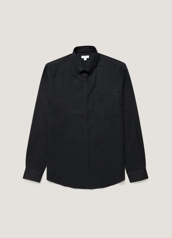Men's Button Down Flannel Shirt in Black made by Sunspel
