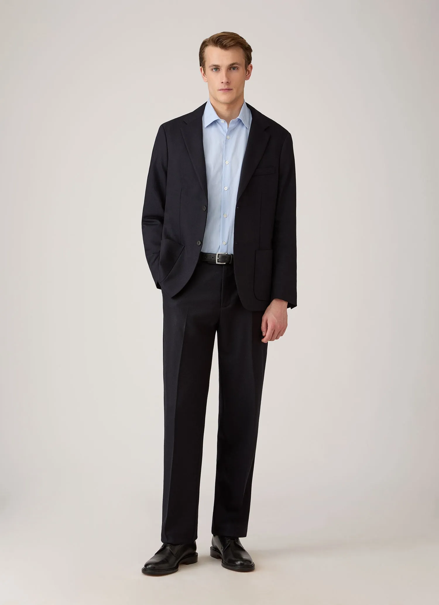 Men's Cotton Poplin Shirt in Mid Blue Fine Stripe sold by Sunspel product image thumbnail 3