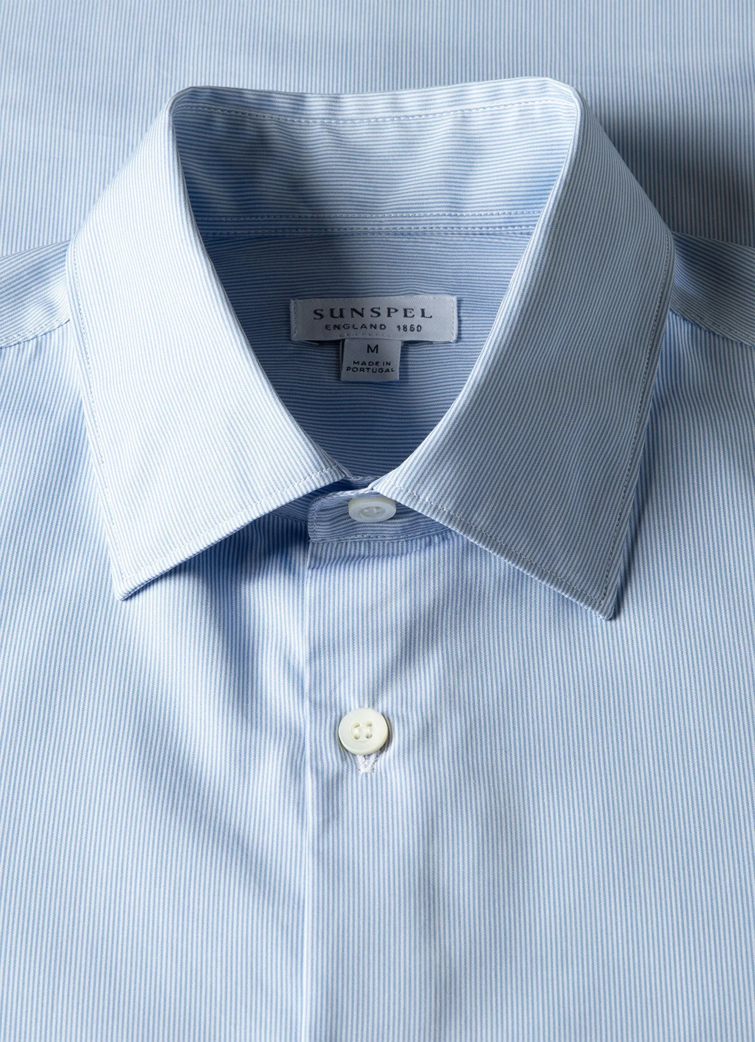 Men's Cotton Poplin Shirt in Mid Blue Fine Stripe sold by Sunspel product image thumbnail 4