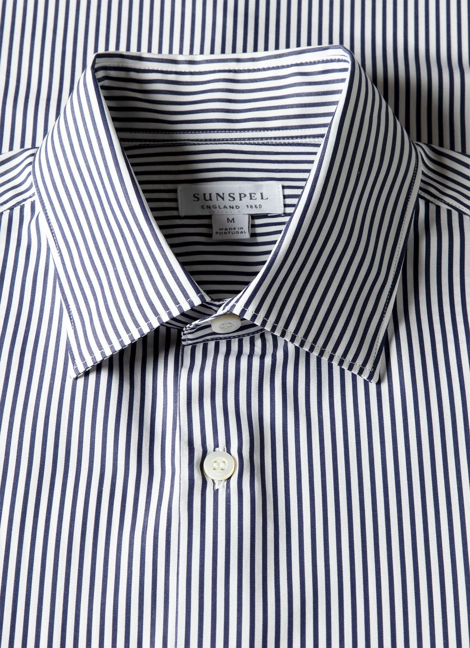 Men's Cotton Poplin Shirt in Navy Bengal Stripe sold by Sunspel product image thumbnail 4