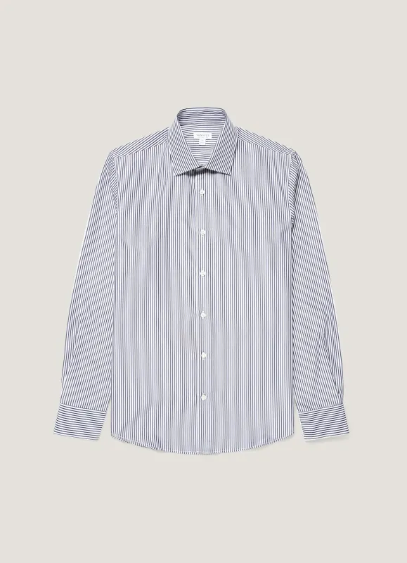 Men's Cotton Poplin Shirt in Navy Bengal Stripe made by Sunspel