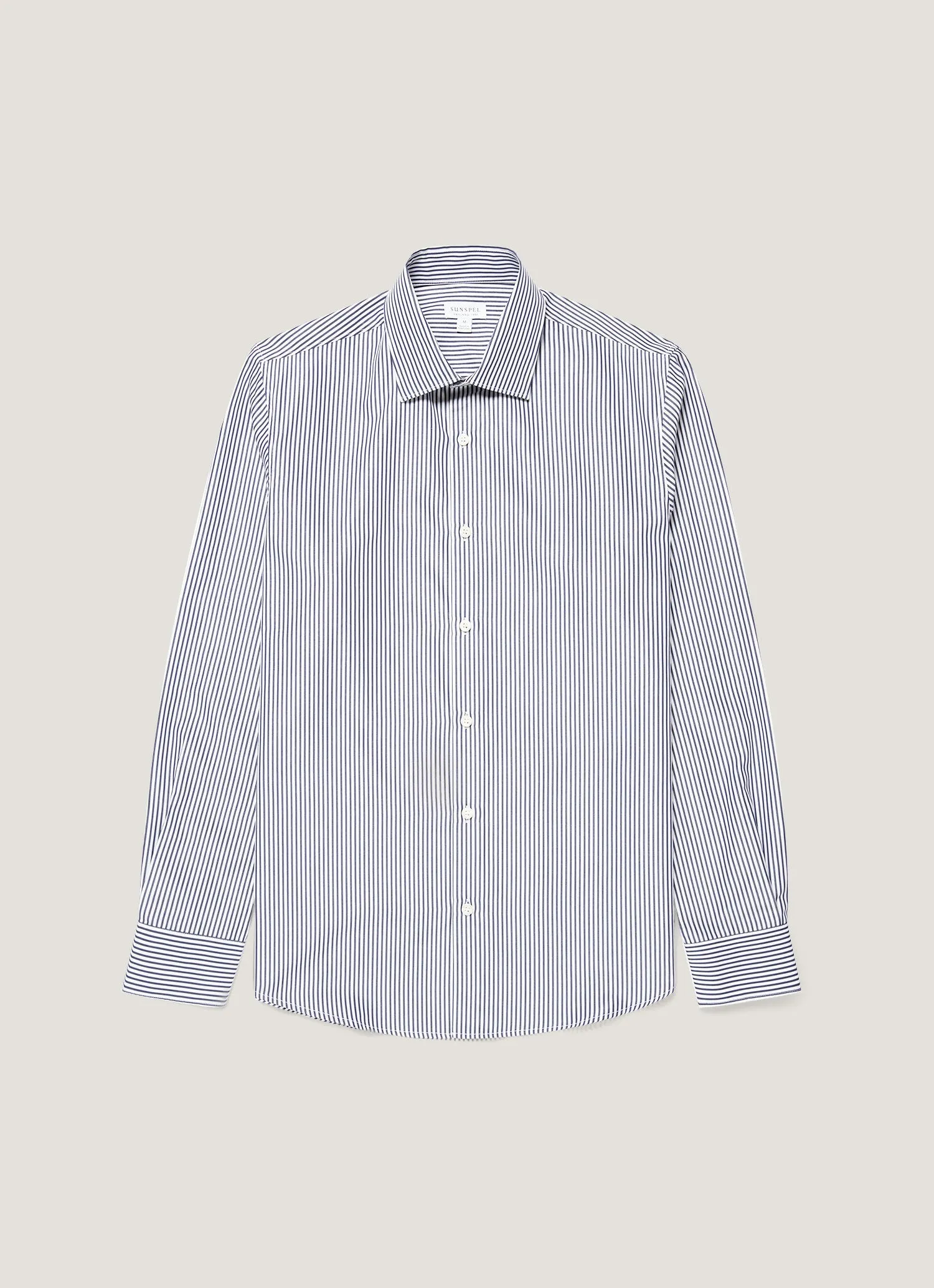Men's Cotton Poplin Shirt in Navy Bengal Stripe sold by Sunspel