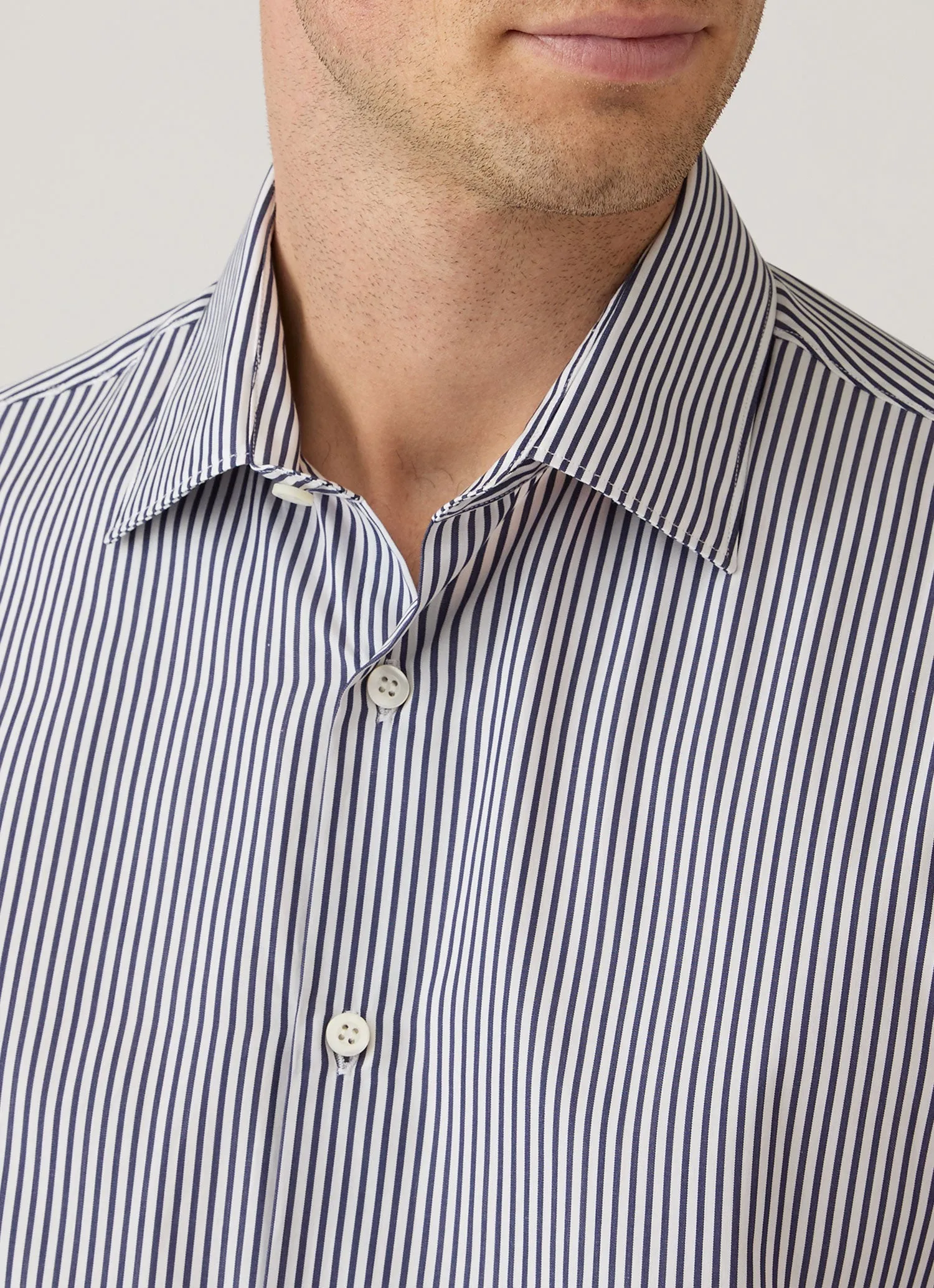 Men's Cotton Poplin Shirt in Navy Bengal Stripe sold by Sunspel product image thumbnail 5
