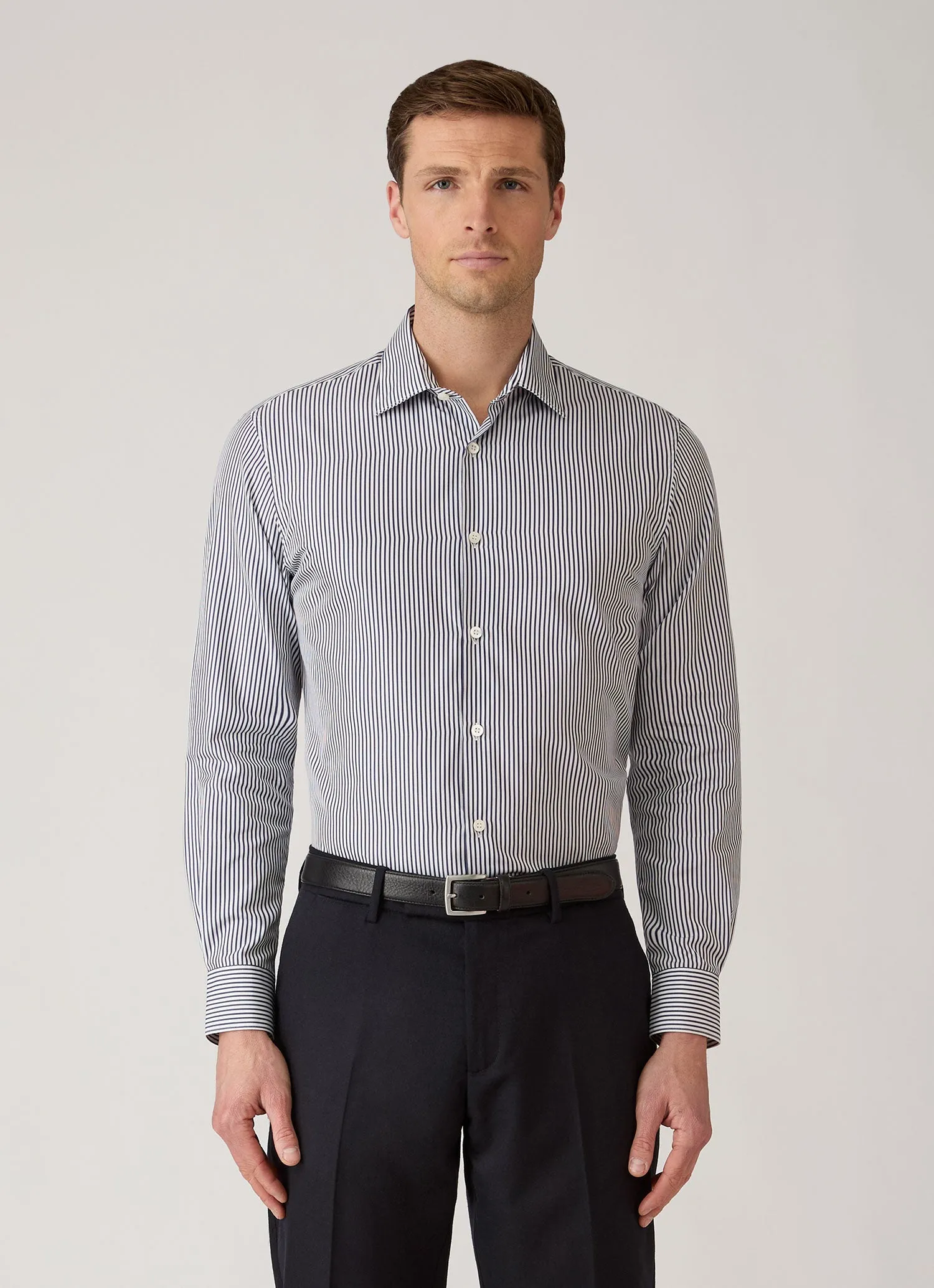 Men's Cotton Poplin Shirt in Navy Bengal Stripe sold by Sunspel product image thumbnail 2