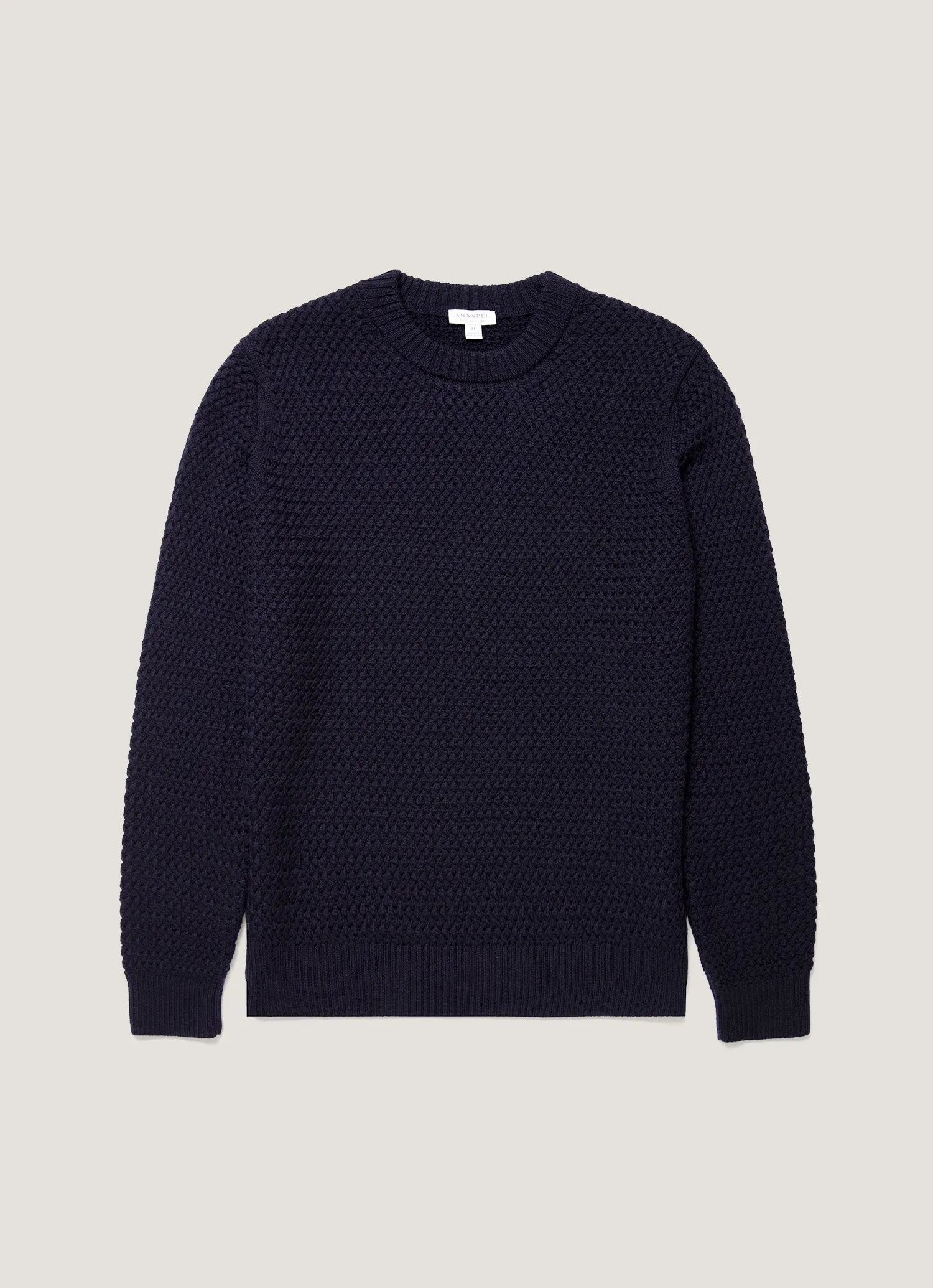 Men's Merino Wool Basketweave Jumper in Navy sold by Sunspel