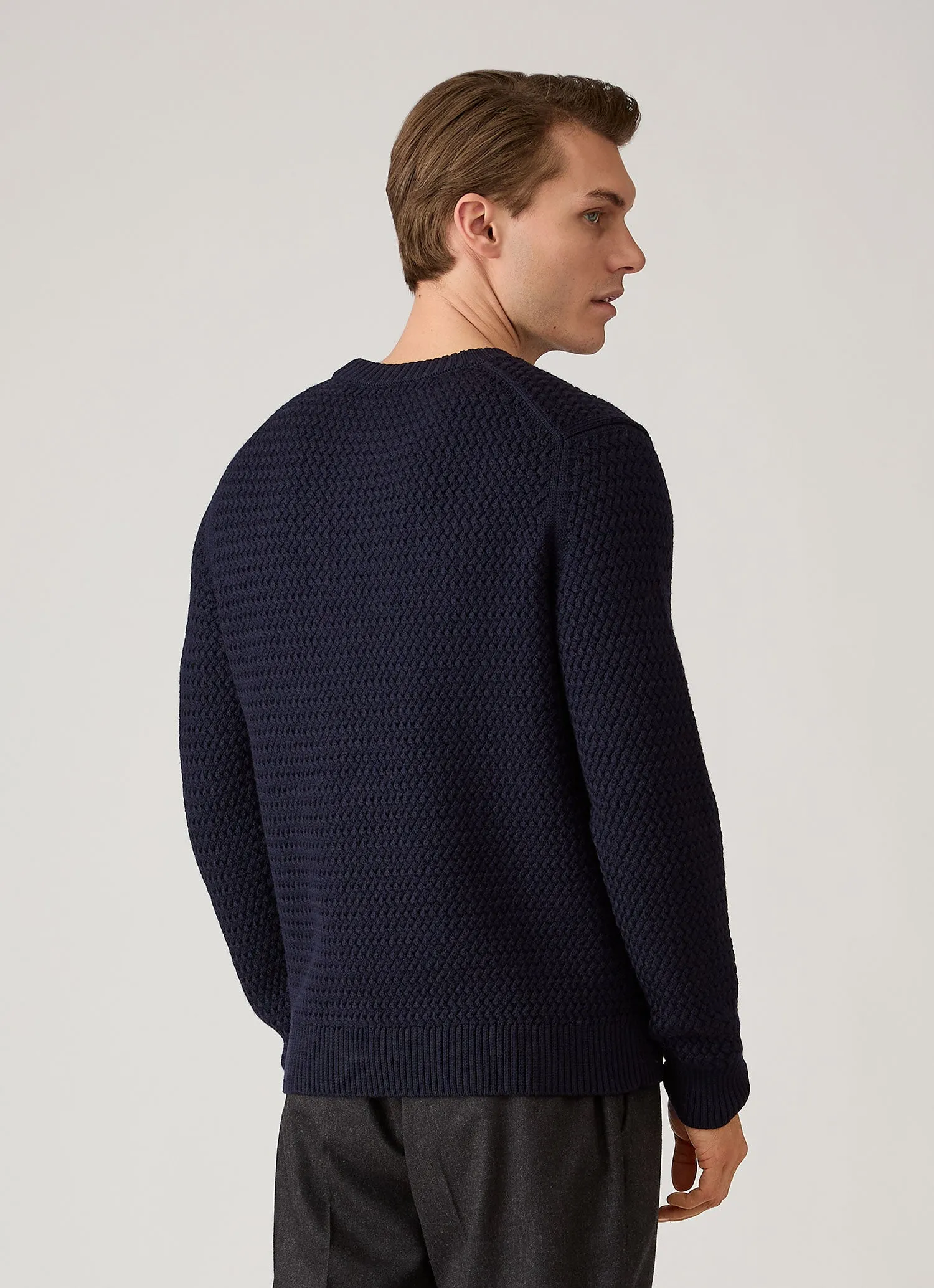 Men's Merino Wool Basketweave Jumper in Navy sold by Sunspel product image thumbnail 5