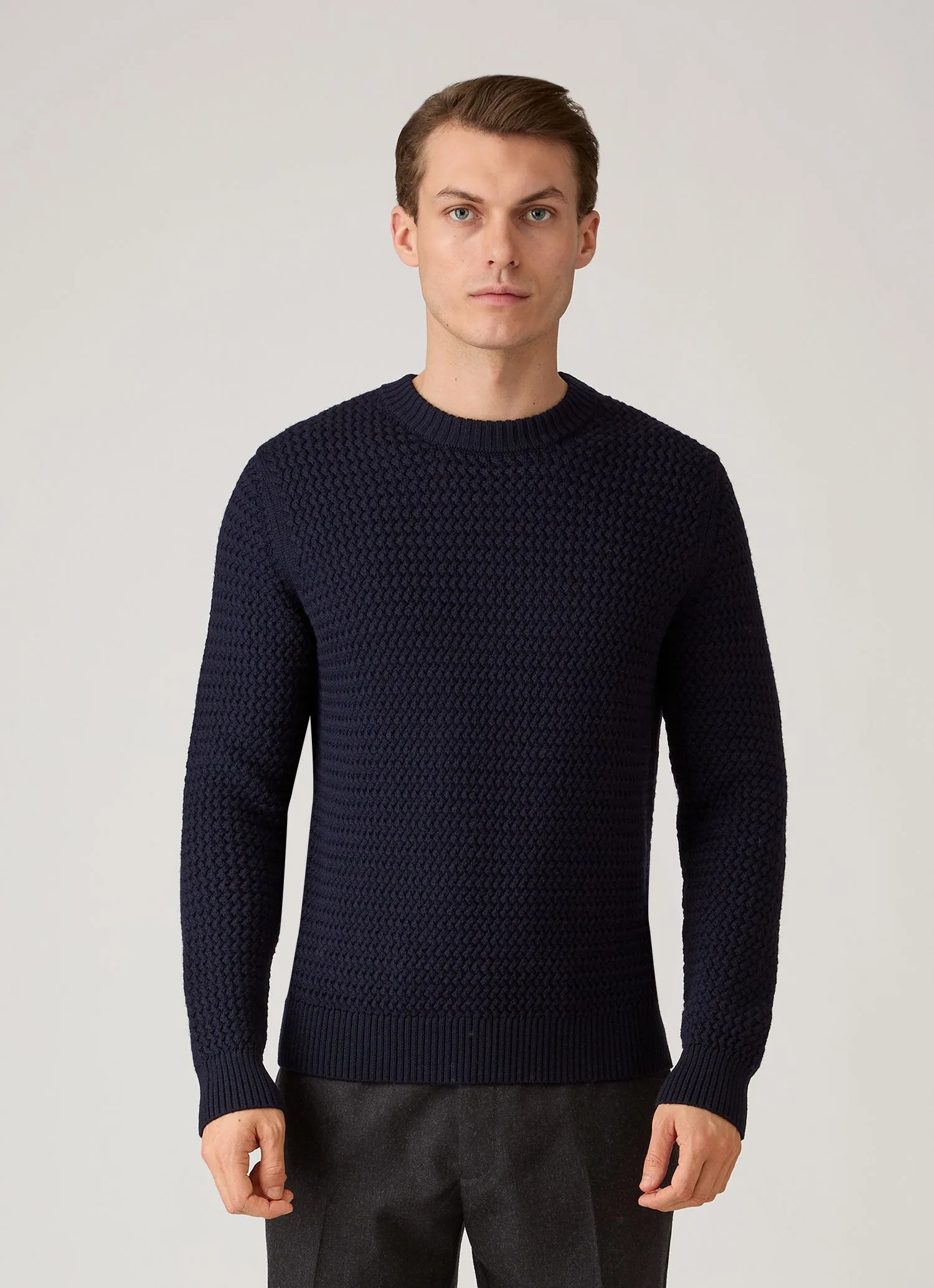 Men's Merino Wool Basketweave Jumper in Navy sold by Sunspel product image thumbnail 2
