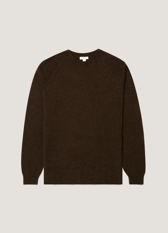 Men's Lambswool Crew Neck Jumper in Loden Green Twist made by Sunspel
