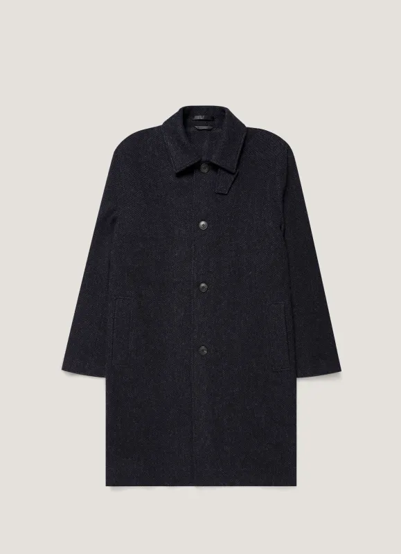 Men's Tweed Overcoat in Navy Tweed made by Sunspel