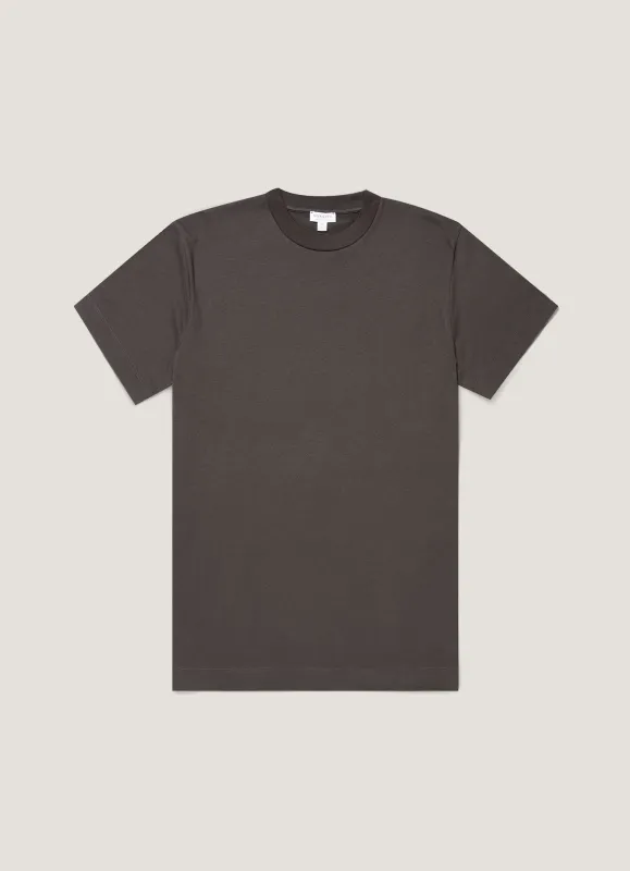 Men's Brushed Cotton T-shirt in Anthracite made by Sunspel