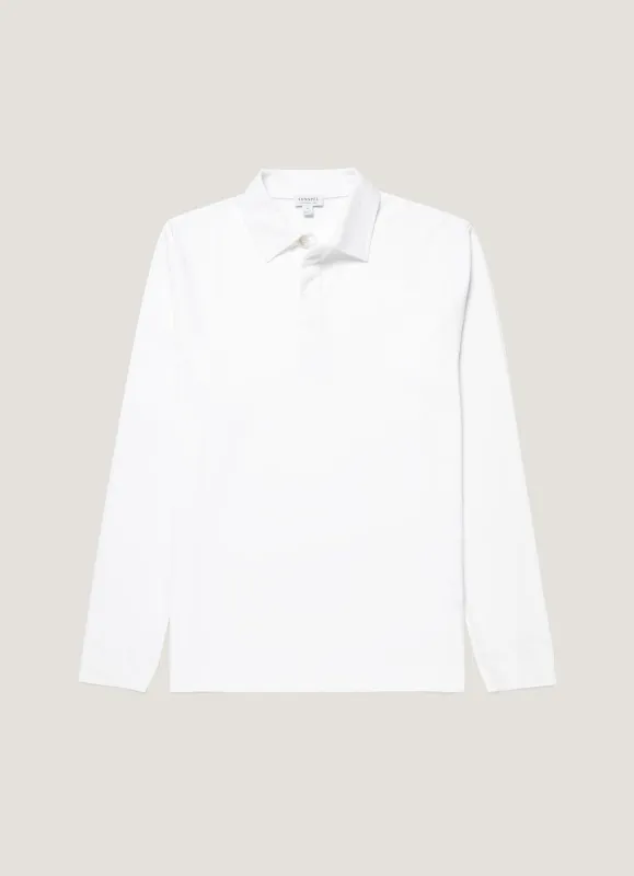Men's Heavyweight Rugby Polo Shirt in White made by Sunspel