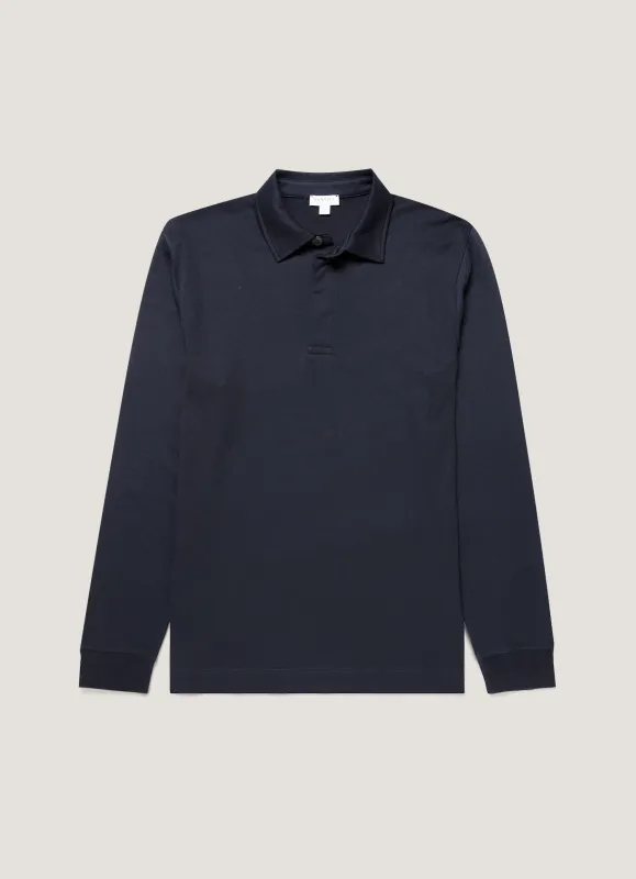 Men's Heavyweight Rugby Polo Shirt in Midnight Navy made by Sunspel