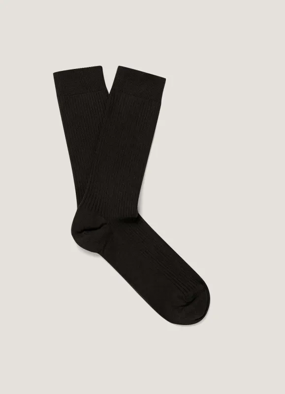 Men's Cotton Ribbed Socks in Anthracite made by Sunspel