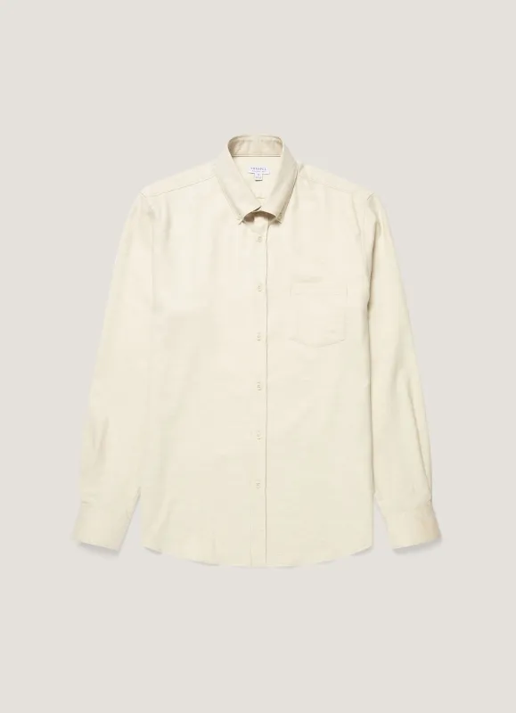 Men's Button Down Flannel Shirt in Ecru Melange made by Sunspel