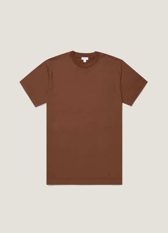 Men's Brushed Cotton T-shirt in Chestnut made by Sunspel