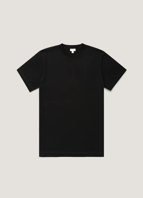 Men's Brushed Cotton T-shirt in Black made by Sunspel