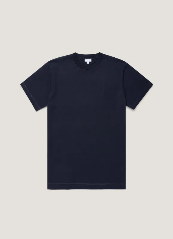 Men's Brushed Cotton T-shirt in Midnight Navy made by Sunspel