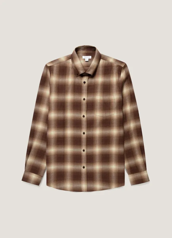 Men's Button Down Flannel Shirt in Chestnut Melton Check made by Sunspel