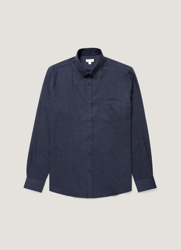 Men's Button Down Flannel Shirt in Navy Melange made by Sunspel