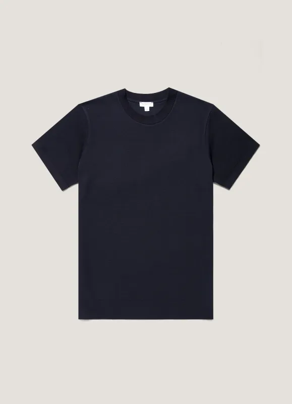 Men's Cotton Piqué T-shirt in Midnight Navy made by Sunspel