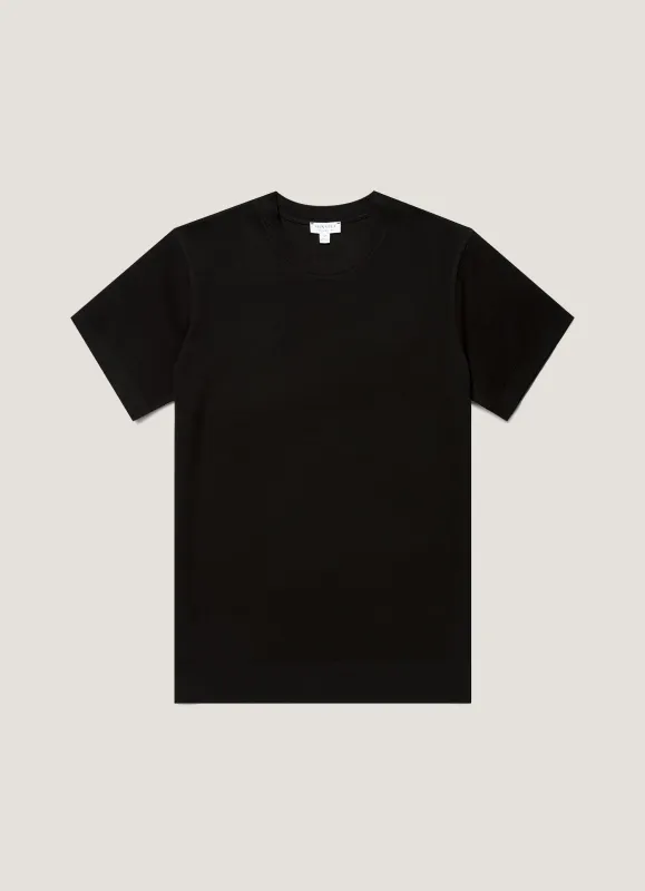 Men's Cotton Piqué T-shirt in Black made by Sunspel