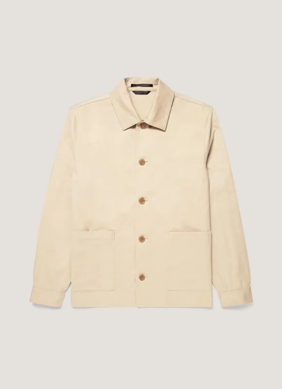 Men's Cotton Drill Chore Jacket in Light Stone made by Sunspel