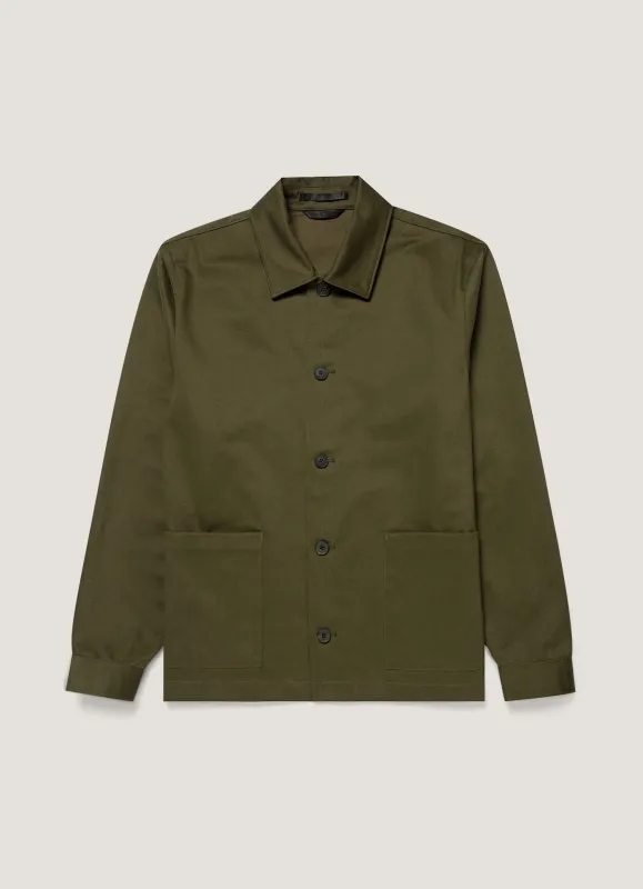 Men's Cotton Drill Chore Jacket in Loden Green made by Sunspel