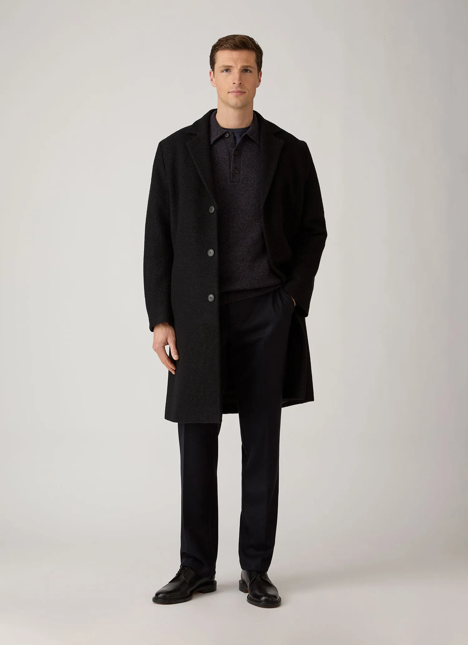 Men's Lambswool Knitted Polo Shirt in Midnight Navy Twist sold by Sunspel product image thumbnail 3