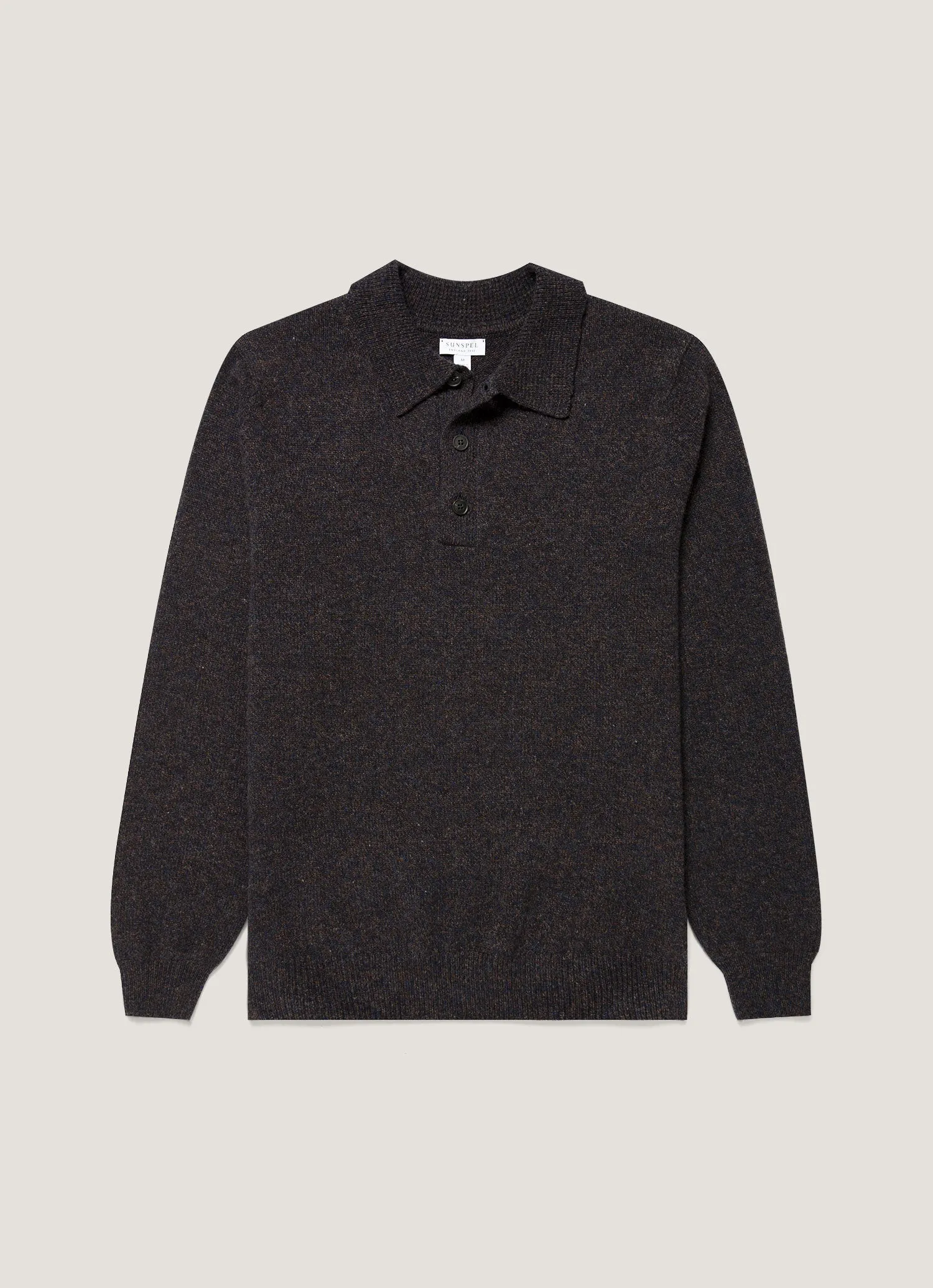 Men's Lambswool Knitted Polo Shirt in Midnight Navy Twist sold by Sunspel