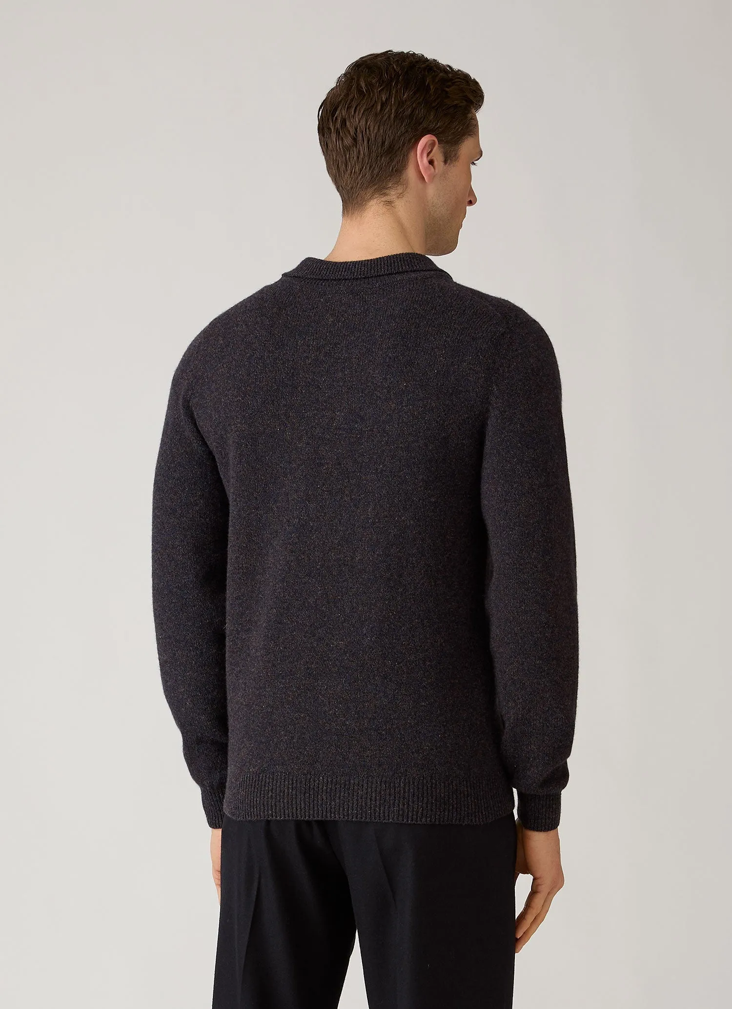 Men's Lambswool Knitted Polo Shirt in Midnight Navy Twist sold by Sunspel product image thumbnail 5