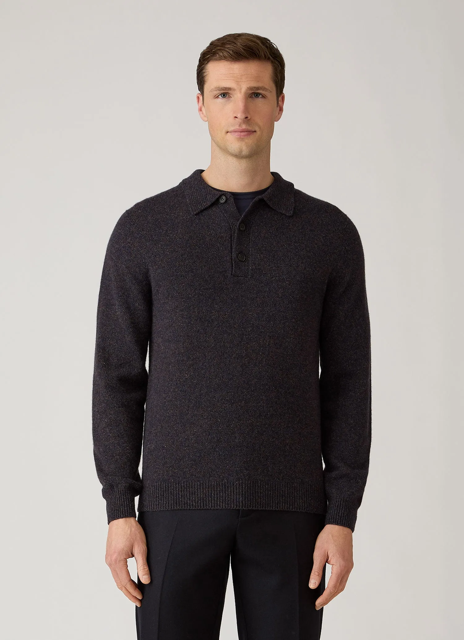 Men's Lambswool Knitted Polo Shirt in Midnight Navy Twist sold by Sunspel product image thumbnail 2