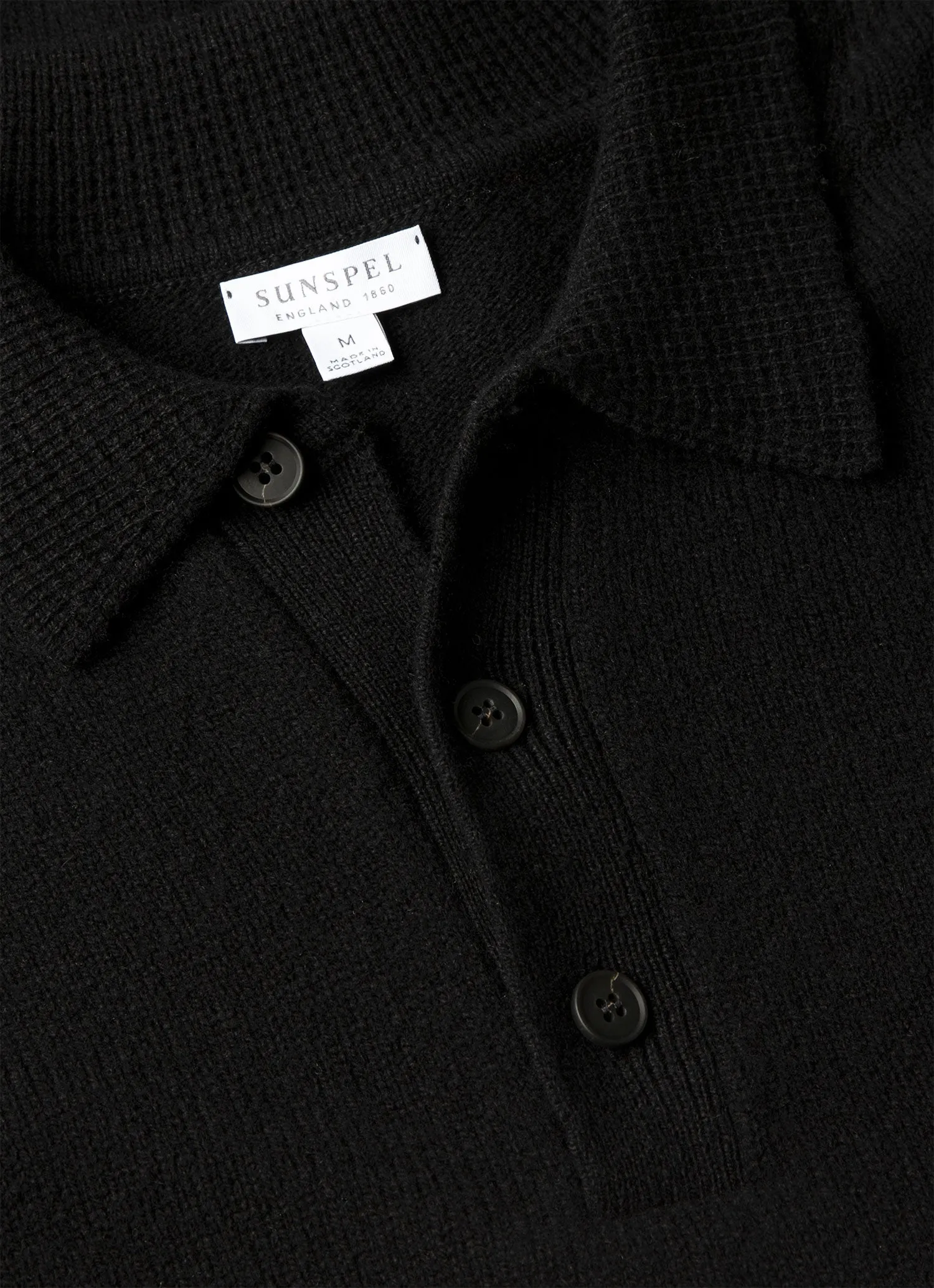 Men's Lambswool Knitted Polo Shirt in Black sold by Sunspel product image thumbnail 4