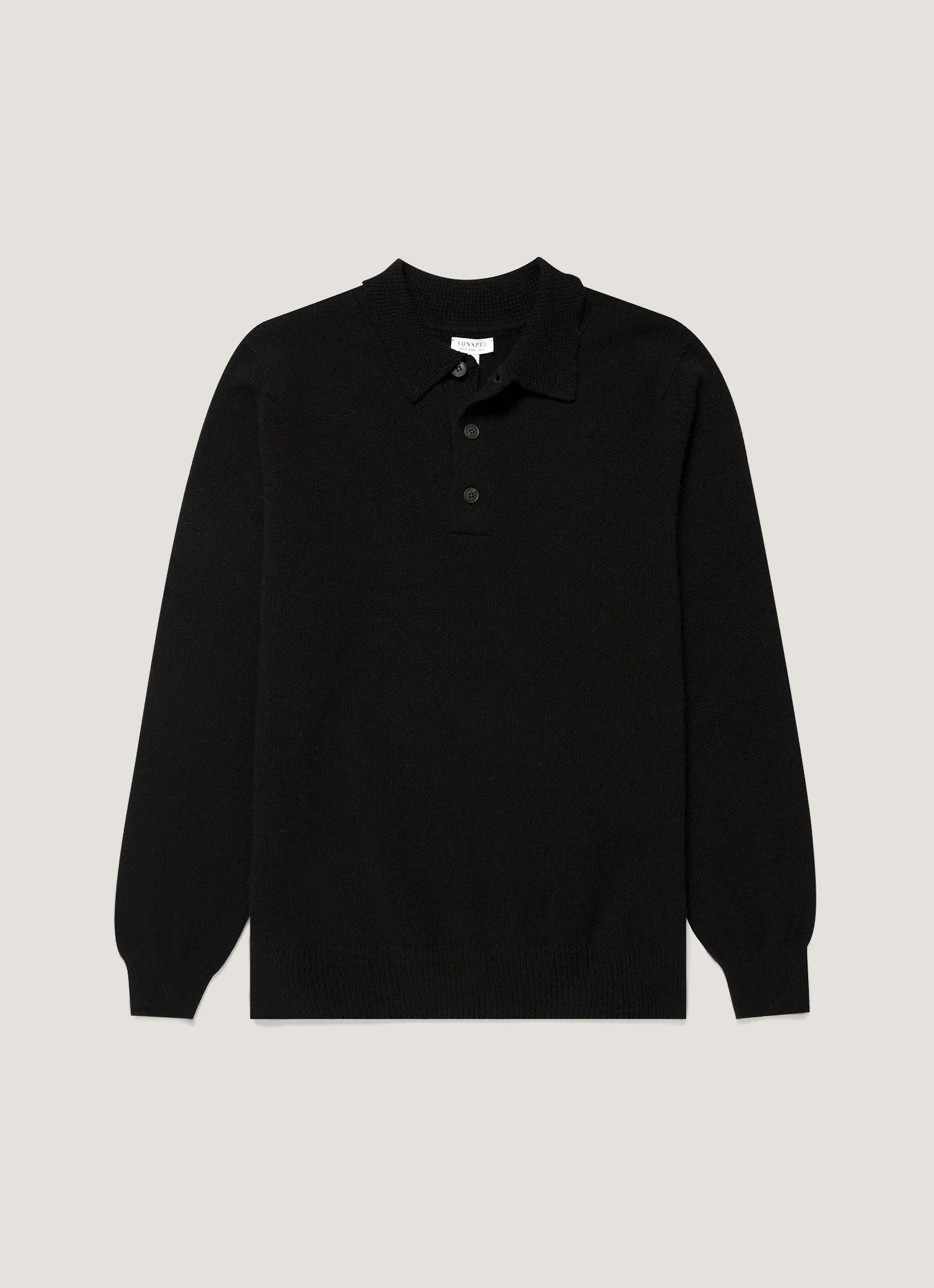 Men's Lambswool Knitted Polo Shirt in Black sold by Sunspel